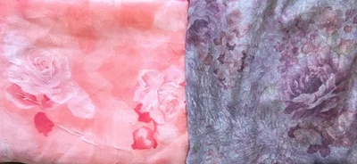 Polyester Blend Rayon Floral Crinkle Fabric Pinks And Purples Lot Of 2 - Image 1 of 4