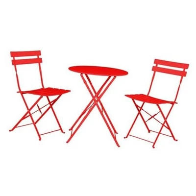 Juego de 3 piezas de bistró plegable de interior/exterior, muebles de patio de exterior plegables rojo Foto 1 de 4
