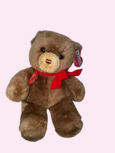 Peluche de oso de peluche Clean Karitas Tender de Gund 1985 13" marrón rojo lazo - Imagen 1 de 5