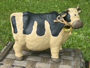 Folk Art Rustic Cow Farm Animal Large 11” Tall 14” Long Country Farmhouse Decor - Picture 1 of 12