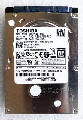 Disco duro interno Toshiba 2,5", modelo MQ01ABF032, SATA, 320 GB, 5400 RPM Foto 1 de 2