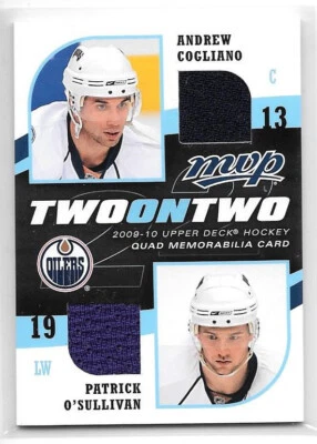 2009-10 UD MVP Two on Two Jerseys #JBOCR Bernier Raymond O'Sullivan Cogliano - Image 1 of 2