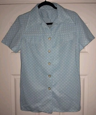 Unbranded Vtg Polka Dot Button Up Collared Shirt Women's Large Polyester 50s/60s - Image 1 of 3