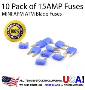 Paquete de 10 Premium 15 AMP Automotive APM Atm Mini Hoja Fusibles 15A - Imagen 1 de 6