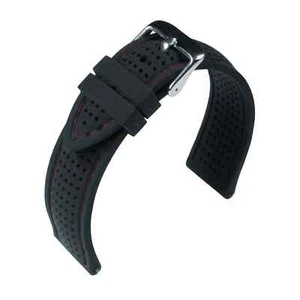 Bracelet Montre Silicone Noir/Rouge De Eulit - 20, 22 MM - - Picture 1 of 1