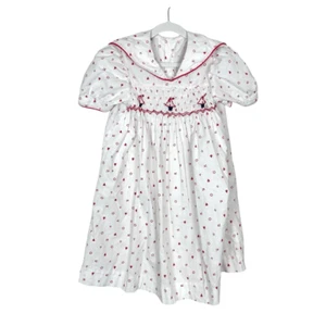 Polly Flinders Sailor Dress Girls 6X White Red Smocked Sailboat Print Vintage 6 - Picture 1 of 16