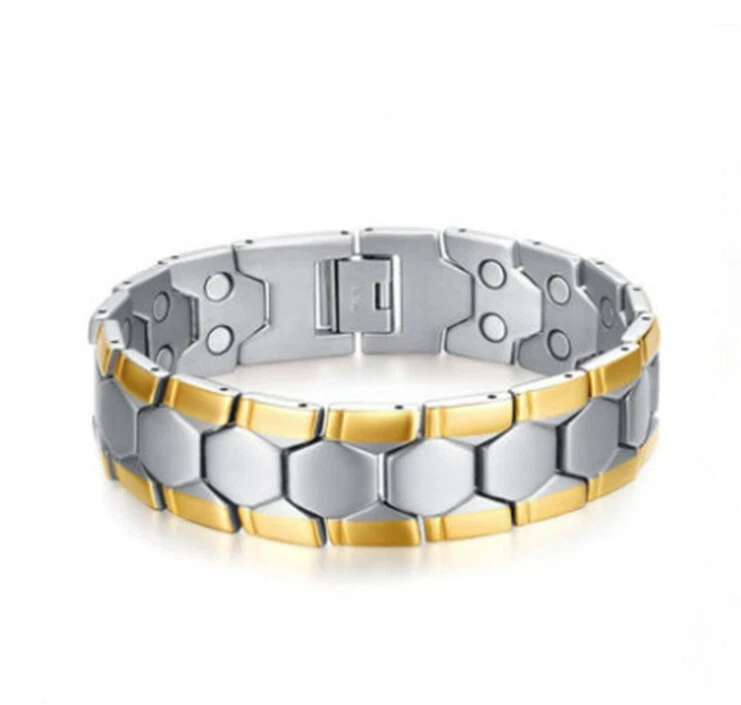 Luxus breit Armband Edelstahlkette Armkette Silber Gold Herren Magnetarmband - Bild 1 von 4