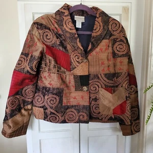 VTG Coldwater Creek Size M Embroidered Art To Wear SILK BLEND  Blazer Jacket  - Picture 1 of 7