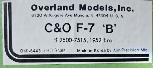 Overland C&O F-7 'B' HO Scale