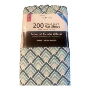 Mainstays Full Soft Cotton Rich Wrinkle Resistant Flat Bed Sheet Plaid Print New - Picture 1 of 3