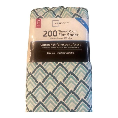 Mainstays Full Soft Cotton Rich Wrinkle Resistant Flat Bed Sheet Plaid Print New - Image 1 of 3