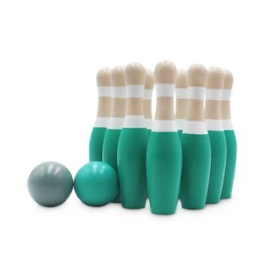 Sterling Sports Wooden Lawn Bowling 9" Skittles Set with Carrying Mesh Bag fo... - Picture 1 of 6