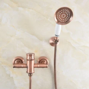 Antique Red Copper Wall Mount Bathroom Hand Held Shower Faucet Mixer Tap mtf257 - Picture 1 of 7