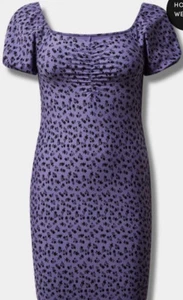 Neu mit Etikett Torrid Betsey Johnson 3X 22 24 Foxy gerafftes Kleid lila schwarz Blumen - Bild 1 von 6