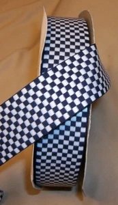 25 YDS NAVY & WHITE CHECKERBOARD WOVEN FABRIC RIBBON 1 1/2" wide - Picture 1 of 1