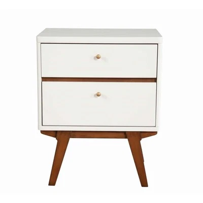 Benjara 2 Drawer Wooden Nightstand with Angled Legs, White and Brown - Image 1 of 4