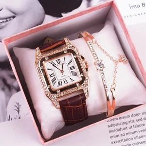 Lässige einfarbige Quarz-Damenuhr mit Schnalle / Farbe braun + Armband + Box - Bild 1 von 1