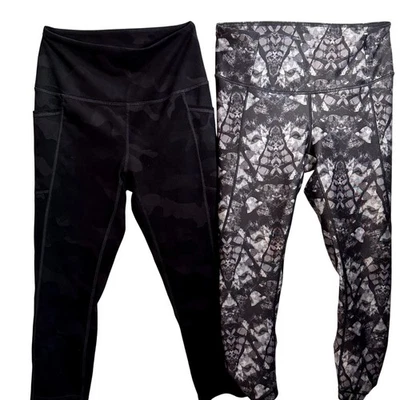 RBX 女式打底裤 2 件套 S 码短深迷彩抽象艺术口袋跑步 — 第 1/4 张图片