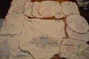 Vtg Lot of 11 Doily,Tablerunners,Crochet Edge,Ready to Embroidery,Craft Project - Picture 1 of 7