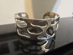 925 Sterling Silver Vintage Cutout Design Wide Cuff Bracelet 44 Grams - Picture 1 of 13