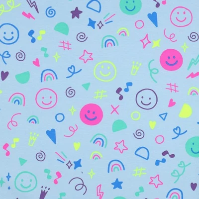 Neon Doodle Light Blue JERSEY Baumwolljersey Kinderstoff Meterware Kinder JB051 - Bild 1 von 4