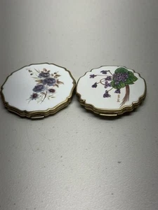 Stratton compact with purple flowers Lot Of 2 - Picture 1 of 11