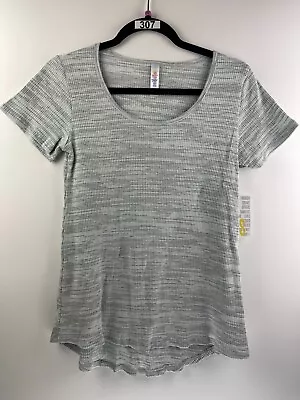 NEW LuLaRoe XXS Classic T Shirt - Mint w/Black Grey Stripes Ribbed Cotton Blend - Image 1 of 4