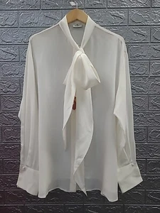 New Etro Pussy Bow Long Sleeve Silk Button Up Blouse White Sz 46 - Picture 1 of 9