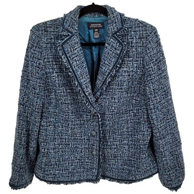 Jones New York womens 14 w multi blue white tweed jacket blazer wool blend - Image 1 of 4