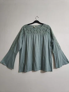 EX White Stuff Women's Long Sleeve Round Neck Broderie Blouse In Sage Green - Picture 1 of 6