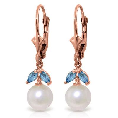 4.4 Carat 14K Solid Rose Gold Vibrance pearl Blue Topaz Earrings - Image 1 of 3
