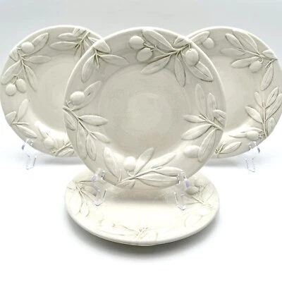 Williams Sonoma TUSCAN OLIVE 9,25" Pratos de Almoço CONJUNTO/4 Itália Creme 3D Em Relevo - Imagem 1 de 4