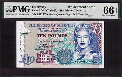 Guernsey 10 Pounds REPLACEMENT /STAR ND (1995) Pick-57a* GEM UNC PMG 66 EPQ - Image 1 of 2