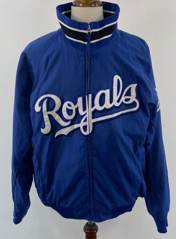 VTG Majestic Blue White MLB Kansas City Royals Full Zip Bomber Jacket Mens XL Cover
