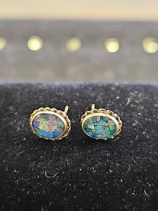 2Ct Oval Created Fire Opal Solitaire Women's Earrings 14K Yellow Gold. Clean! - Picture 1 of 3