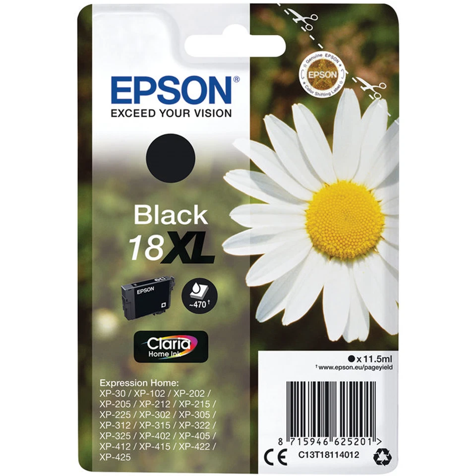 Cartucho de tinta genuino Epson 18XL negro de alta capacidad T1811 | ENVÍO GRATUITO Foto 1 de 1
