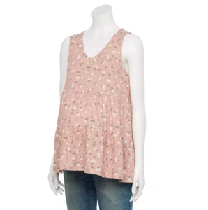 Maternity a:glow Size L Sleeveless Tiered Babydoll Floral Top - Picture 1 of 3