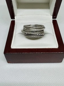 David Yurman Sterling Silver 925 Crossover Wide Cable Pave Diamond Ring Size 6 - Picture 1 of 4