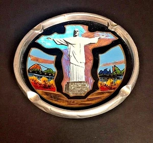 Cenicero de recuerdo iridiscente plato de aluminio arte popular Christ Redenter Río de Janeiro - Imagen 1 de 6