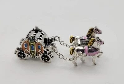 925 Sterling Silver Cinderella Horses & Pumpkin Carriage Charm Pendant - Image 1 of 3