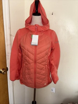 NWT Spider Women’s Puffer Jacket- Mixed Fleece Insulated Coat Quilted Coral Sm  - Изображение 1 из 4