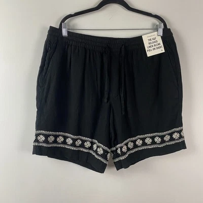 Pantalones Cortos Abercrombie & Fitch Relajados Mezcla de Lino Talla XL Negros Bordados Pull On Foto 1 de 4