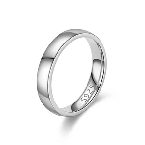Solid S925 Sterling Silver Plain Band Polished Ring 4mm Band G-Z Wedding Thumb - Picture 1 of 6