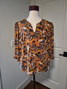 DR2 Bluse rostorange abstraktes Federmuster Gr. XXL - Bild 1 von 6