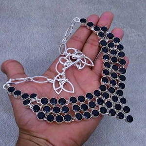 Black Spinel Gemstone 925 Sterling Silver Jewelry Necklace Size-17-18" - Picture 1 of 5