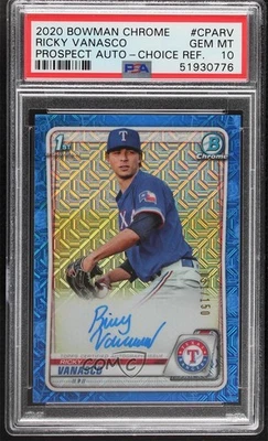 2020 Bowman Chrome HTA Choice Blue Mojo Refractor /150 Ricky Vanasco PSA 10 Auto - Image 1 of 2