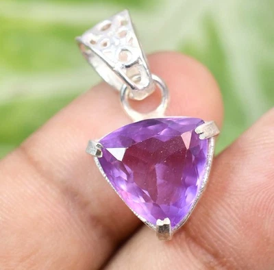 19.20 CT Naturale Viola Zaffiro Cubico 925 Pendente Argento Sterling Certificato - Immagine 1 di 4