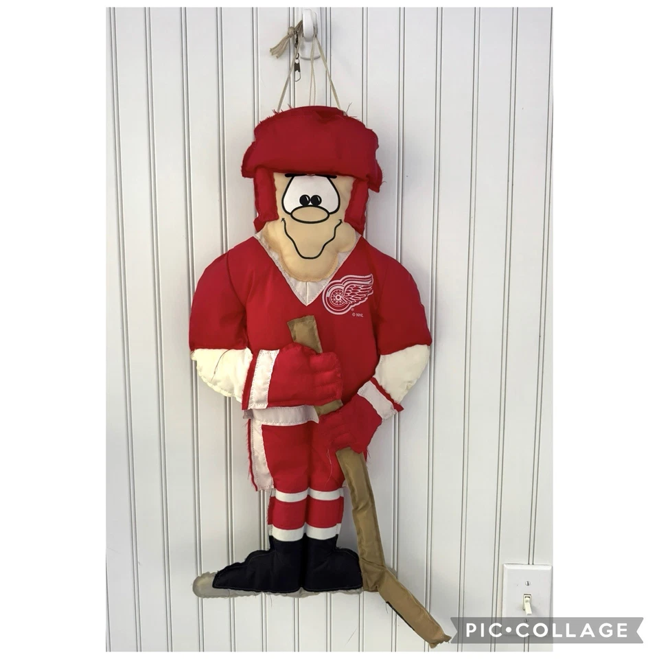 Vintage 90’s Detroit Red Wings Hockey Player Nylon Wind Sock 25” Flag Fan Decor - Image 1 of 4