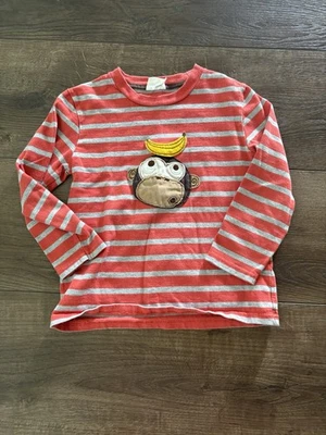 Vintage Y2K Mini Boden Striped Long Sleeve Monkey Banana Applique Shirt Size 5-6 - Image 1 of 4