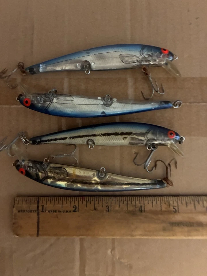 Lot Of 4 Bomber 5” Clear Blue Minnow Lures Lure - Image 1 of 4